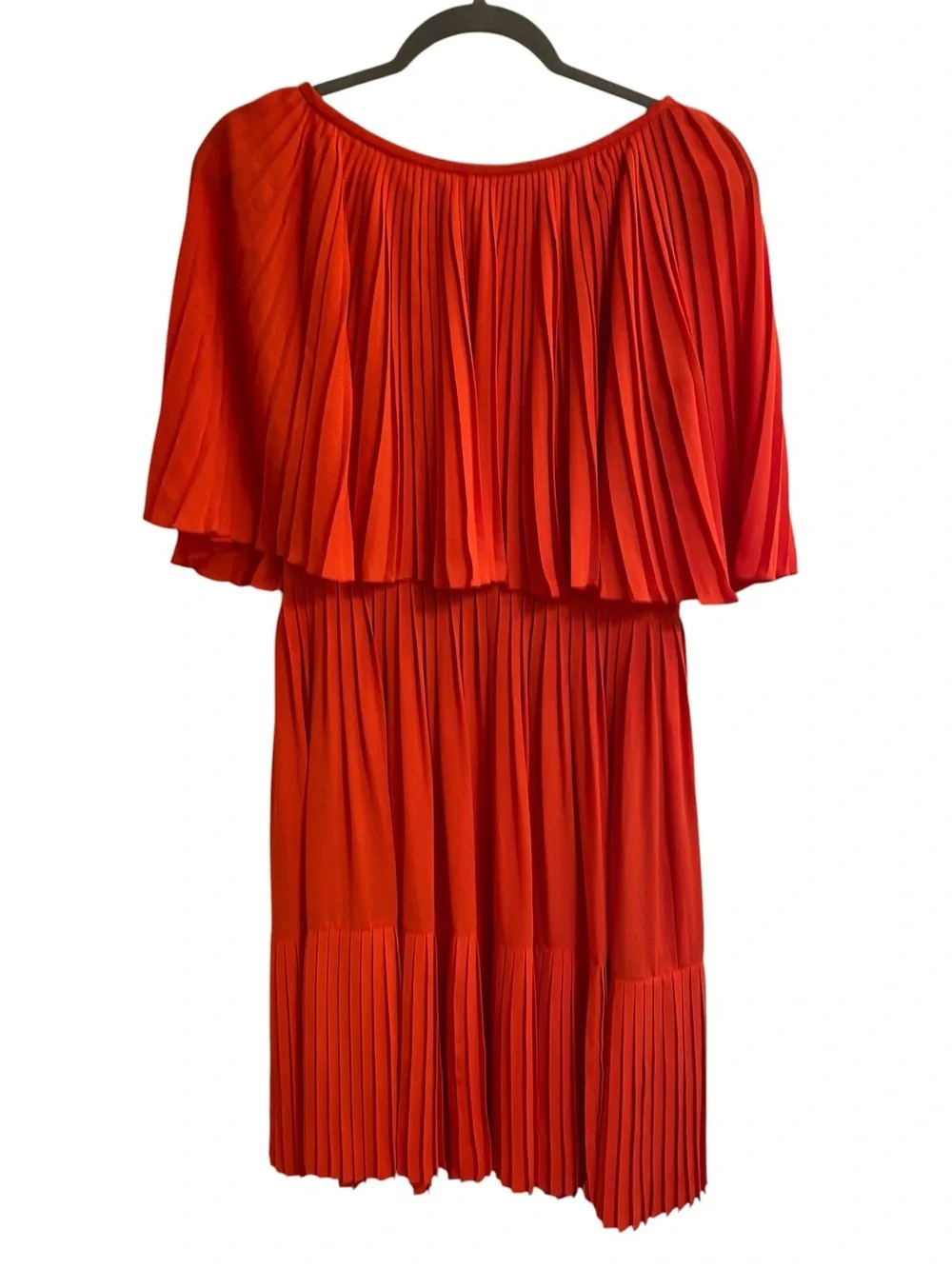 KATE SPADE PERSIMMON ORANGE RED PLEATED CAPE RUFFLE DRESS SIZE 6 VIBRANT DRESS